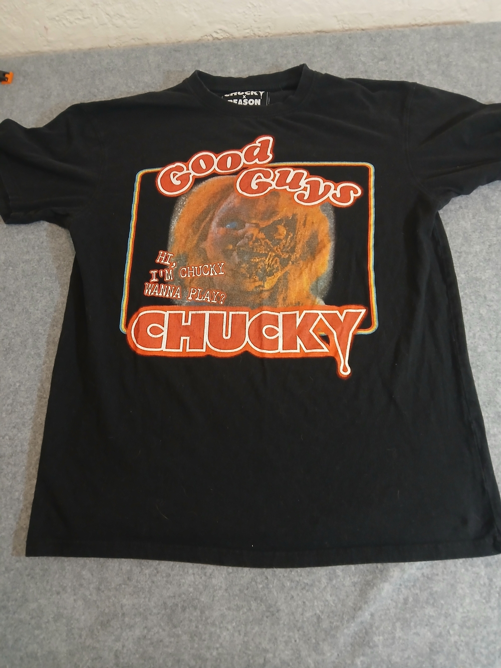 Reason Black Chucky 'Good Guys' Graphic Tee with Orange Print